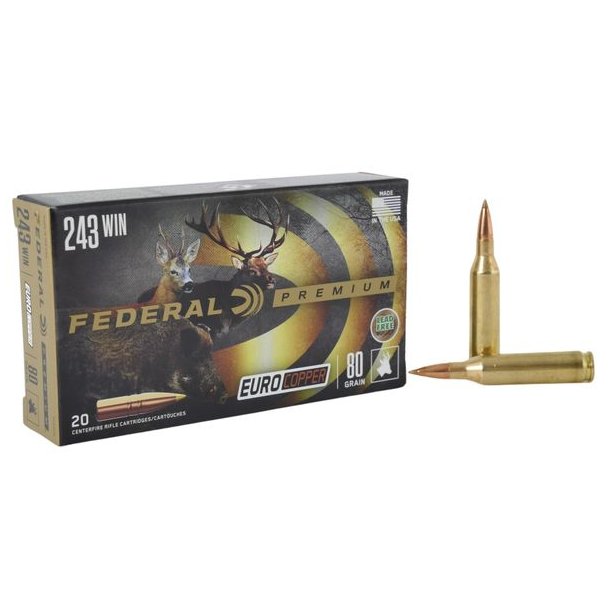 Federal Euro Copper 243Win 5,2g/80gr 20stk Blyfri Riffelpatron