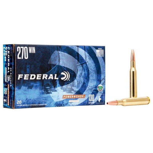 Federal Power-Shok Kobber 270Win 130G 20 stk. Blyfri Riffelpatron