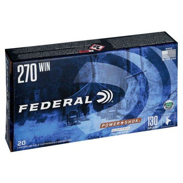 Federal Power-Shok Kobber 270Win 130G 20 stk. Blyfri Riffelpatron