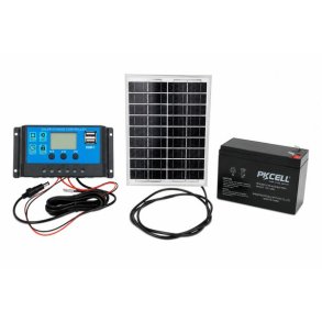 Huntcom 10W Solcellepanel, Controller og 12V 7Ah Genopladeligt Blybatteri