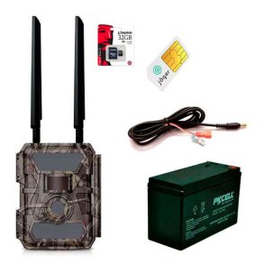 Huntcom 4G Vildtkamerasæt inkl Jäger-SIM SD-Kort, 12V Batteri og Kabel