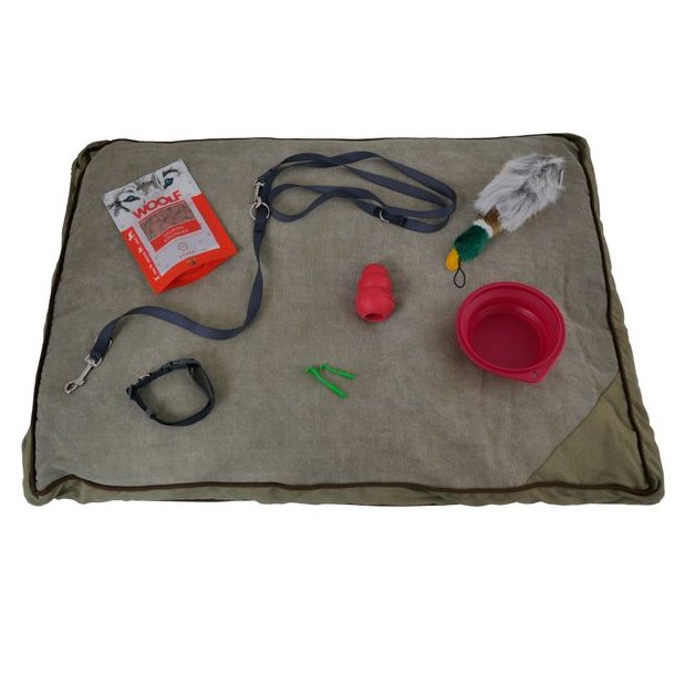 Hvalpepakke M. Halsbnd, Line, Pude Skl, Legetj, Godbidder og Tgetang