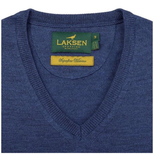 Laksen Sussex Merino V-Neck Knit Corn Blue