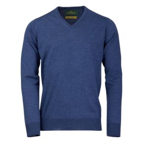 Laksen Sussex Merino V-Neck Knit Corn Blue