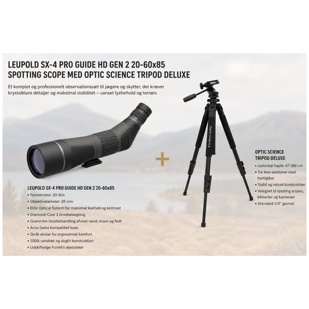 Leupold SX-4 Pro Guide HD Gen 2 20-60x85 Spotting Scope med Optic Science Tripod Deluxe