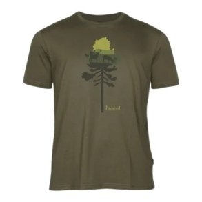 Pinewood Finnveden Outdoor T-Shirt Olive Mel Pine Tree