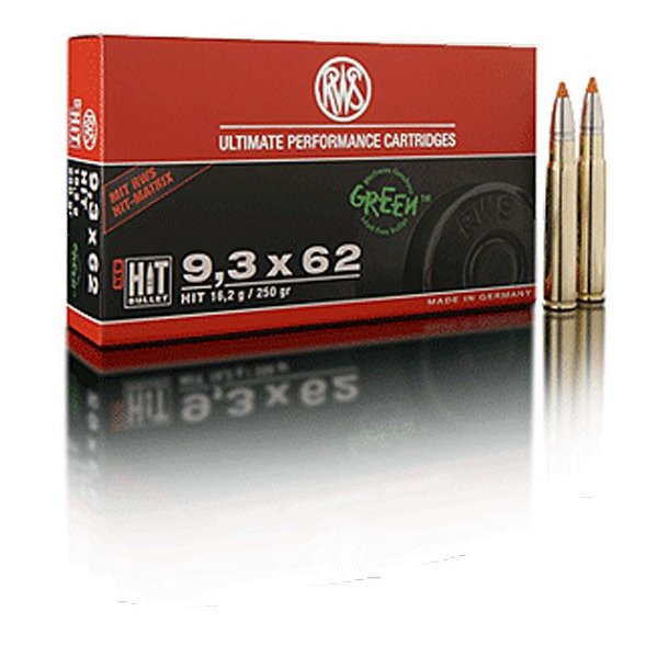 RWS Hit Green 9,3x62 16,2g/250gr 20 stk. Blyfri Riffelpatron