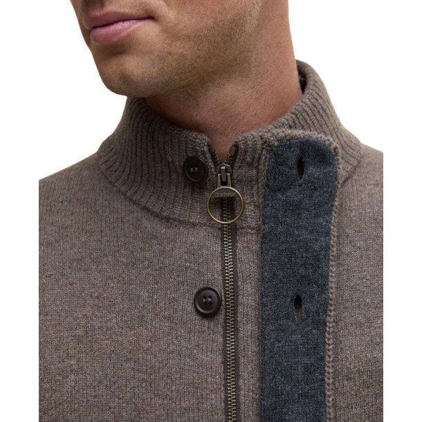 Barbour Essential Patch Zip Through Knitted Jumper Dark Stone