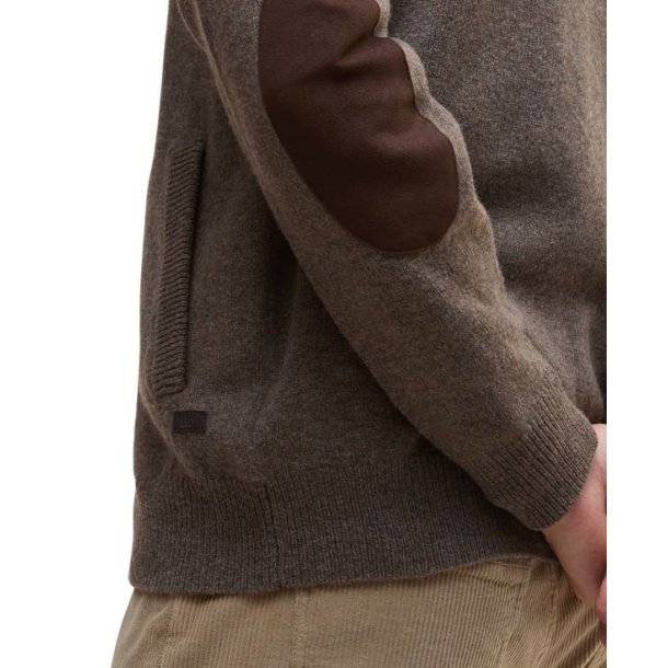 Barbour Essential Patch Zip Through Knitted Jumper Dark Stone