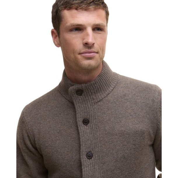 Barbour Essential Patch Zip Through Knitted Jumper Dark Stone