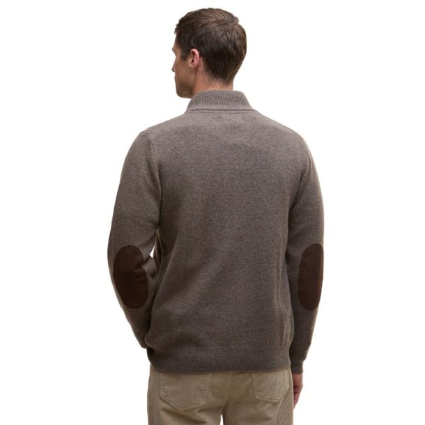 Barbour Essential Patch Zip Through Knitted Jumper Dark Stone