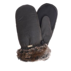 Barbour Fur Trim Wax Mitten Olive