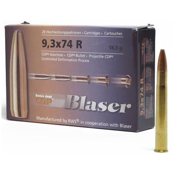 Blaser CDP 9.3x74R 18.5g/285gr 20 stk. Riffelpatron