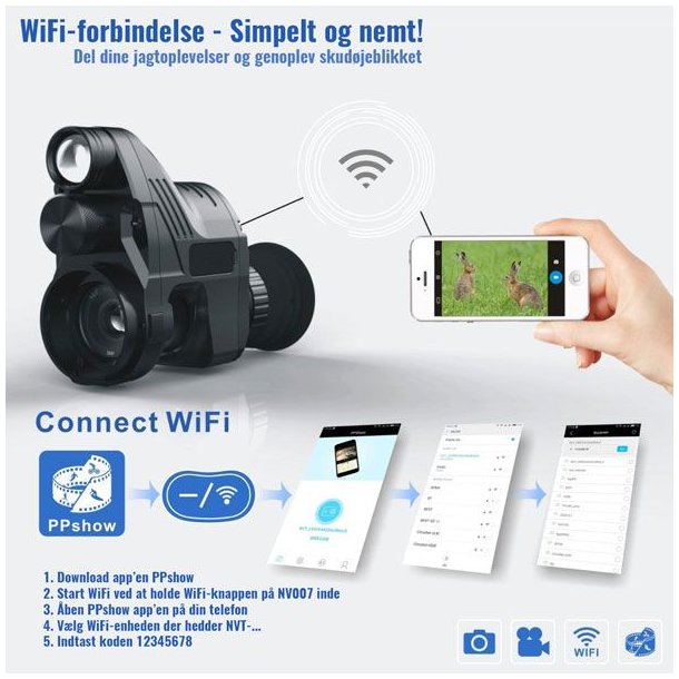 Pard NV007A Clip-On m/45mm Adapter Natkikkert Med Wifi, IR, 4xZoom mm.