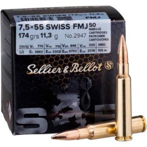 Sellier & Bellot 7,5x55 Swiss FMJ 11,3g 50stk Riffelpatron (34163)