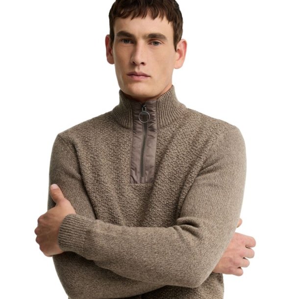 Barbour Danforth Textured Half Zip Mushroom