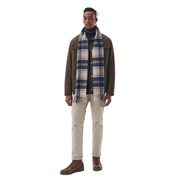 Barbour New Check Tartan Scarf Sand Beige Plaid