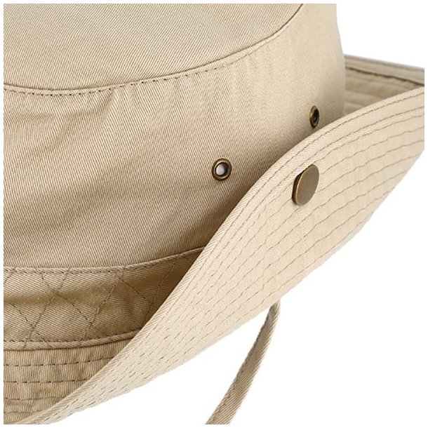 Fiebig Cloth hat cotton solid with snap and chin strap Beige