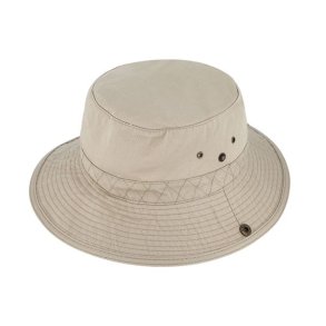 Fiebig Cloth hat cotton solid with snap and chin strap Beige