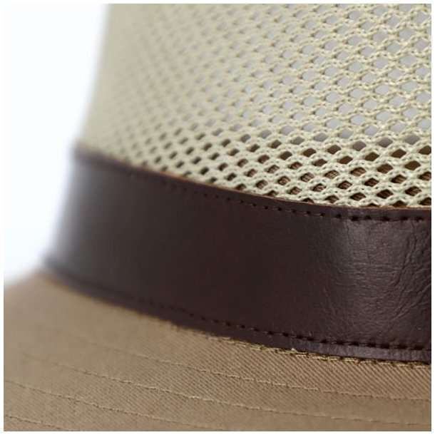 Fiebig Cloth hat Traveller mesh-crown with synthetic leather band Beige