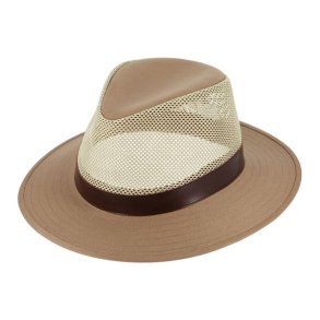 Fiebig Cloth hat Traveller mesh-crown with synthetic leather band Beige
