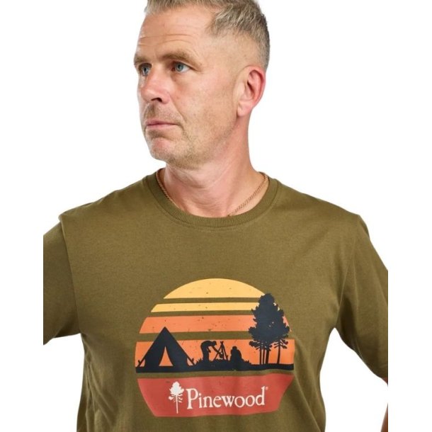 Pinewood Finnveden Recycled Outdoor T-Shirt Olive Mel Campsite