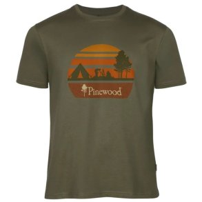 Pinewood Finnveden Recycled Outdoor T-Shirt Olive Mel Campsite
